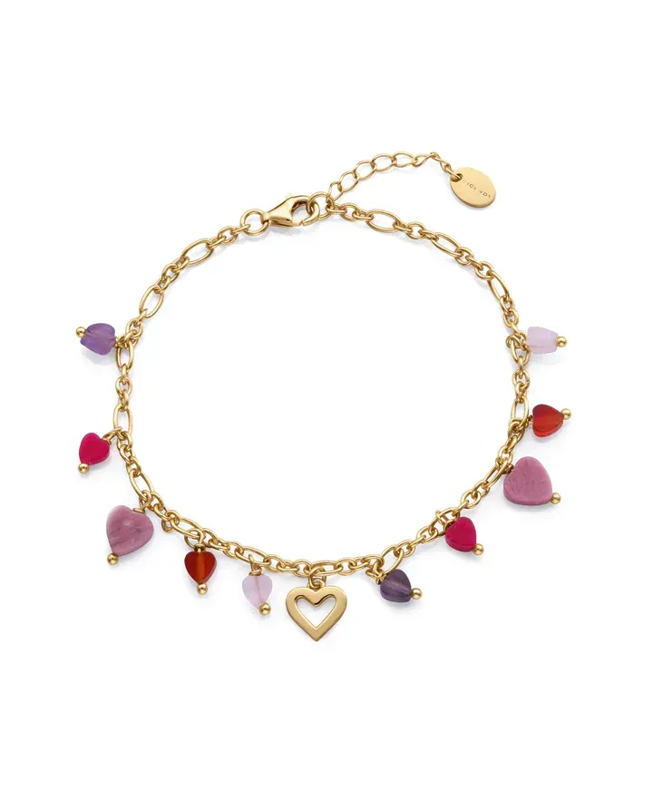 Pulsera de plata de ley con baño de oro y piedras naturales en forma de corazón Pulsera de plata de ley con baño de oro y piedras naturales en forma de corazón