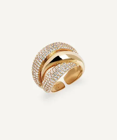 Anillo ancho cruzado Délum con circonitas