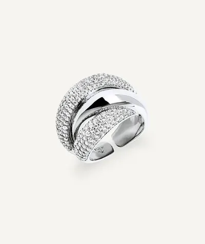 Anillo ancho cruzado Délum con circonitas Anillo ancho cruzado Délum con circonitas