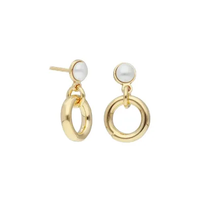 Pendientes Victoria Cruz pequeños perla blanco bañados en oro Pendientes Victoria Cruz pequeños perla blanco bañados en oro