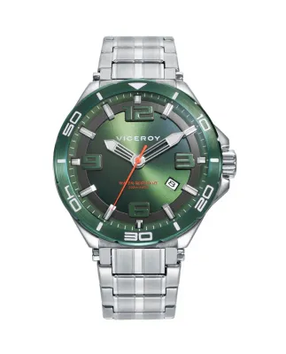 Reloj caja de acero con bisel verde 20 atm y brazalete de acero con movimiento cuarzo Reloj caja de acero con bisel verde 20 atm y brazalete de acero con movimiento cuarzo