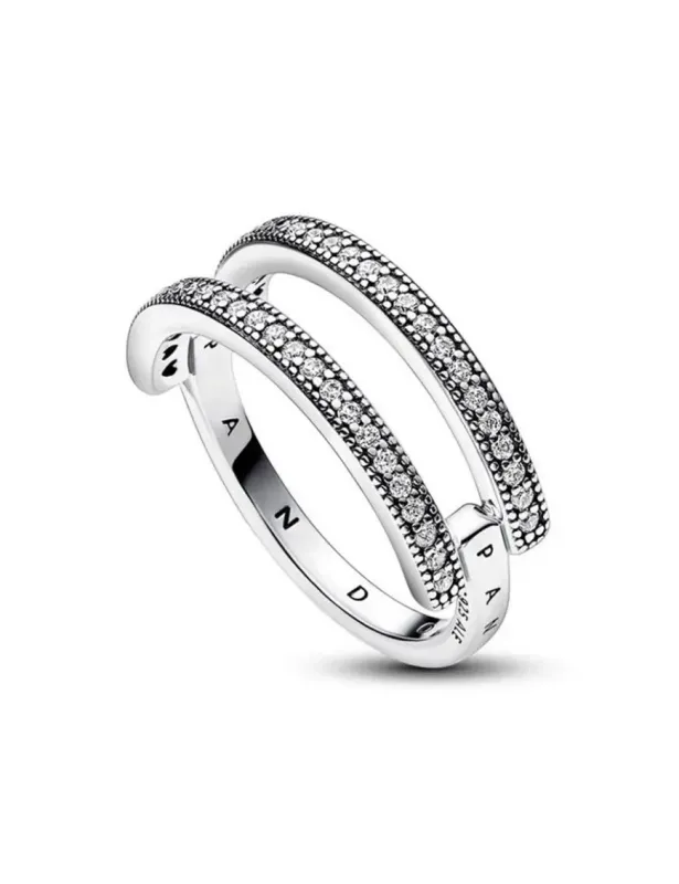 Anillo Pandora  Doble Banda Logo y Pavé Pandora Signature