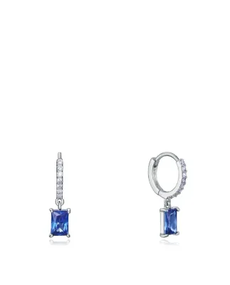 Pendientes  viceroy Clásica de plata de ley con baño de rodio, colgante con circonita azul y circonitas blancas