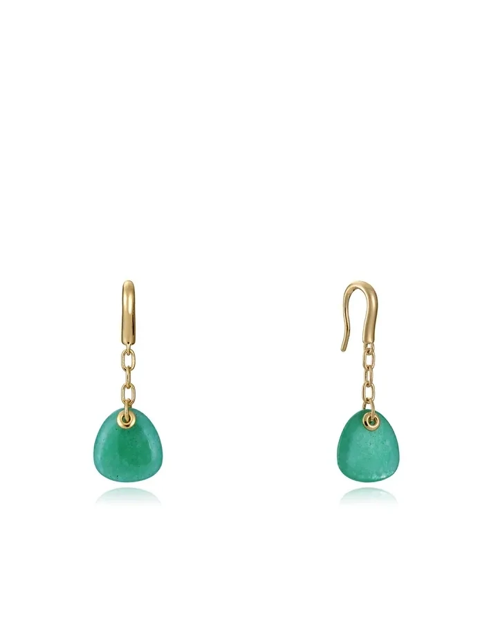 Pendientes Elegant de plata de ley con baño de oro y colgante de piedra natural calcedonia verde Pendientes Elegant de plata de ley con baño de oro y colgante de piedra natural calcedonia verde