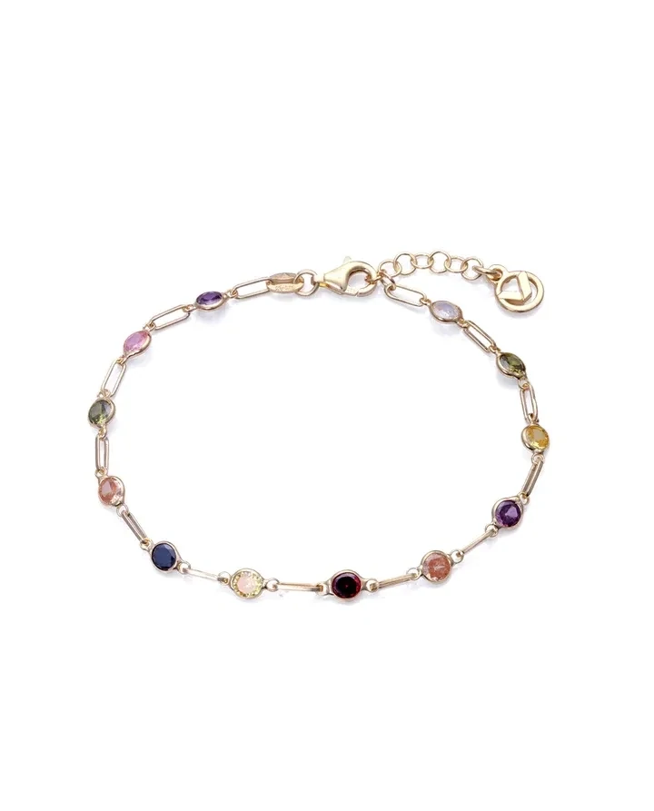 Pulsera VICEROY cadena Elegant de plata de ley con baño de oro y circonitas redondas de colores engarzadas Pulsera VICEROY cadena Elegant de plata de ley con baño de oro y circonitas redondas de colores engarzadas