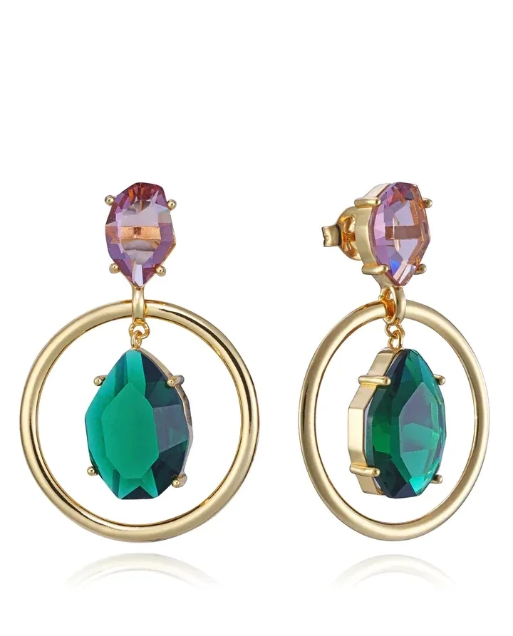 Pendientes  VICEROY Elegant de plata de ley con baño de oro, aro y cristales en color rosa y verde