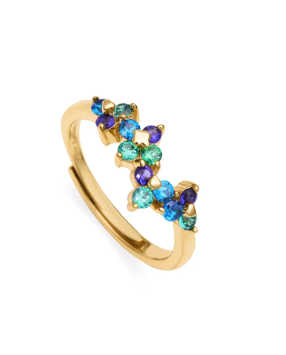 Anillo viceroy  Elegant de plata de ley bañado en oro con circonitas en forma de petalos