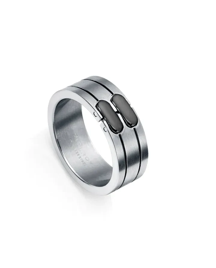 Anillo Viceroy  de hombre Magnum de acero con dos tiras en negro