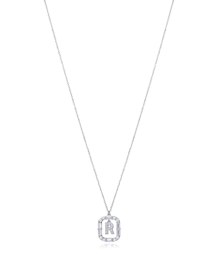 Collar viceroy  Elegant de plata de ley con baño de rodio y circonitas blancas , colgante letra R