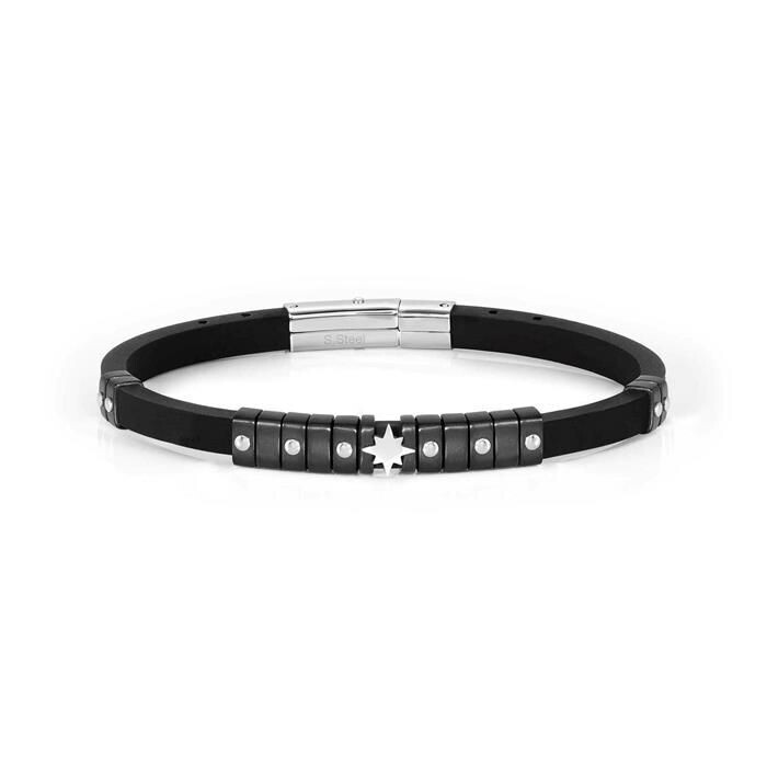 Pulsera Nomination City Hombre Caucho y Acero Negro Rosa del Viento Pulsera Nomination City Hombre Caucho y Acero Negro Rosa del Viento