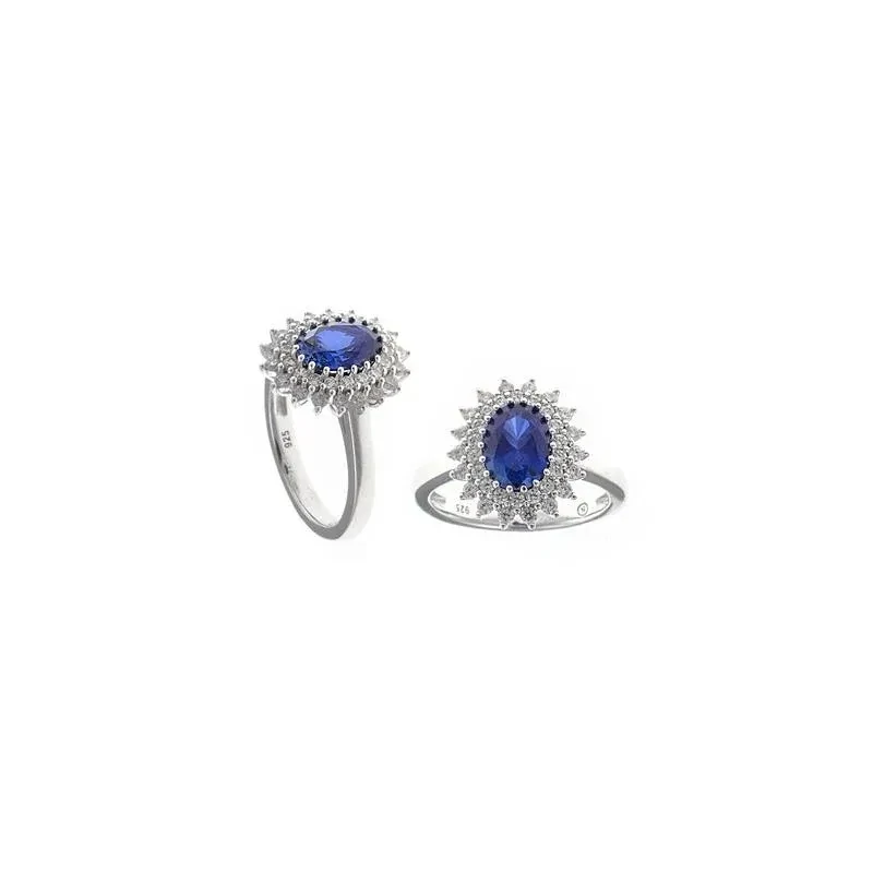 Anillo Salvatore Legacy Plata Baño Rodio, Circonitas blancas y Azul Zafiro Anillo Salvatore Legacy Plata Baño Rodio, Circonitas blancas y Azul Zafiro