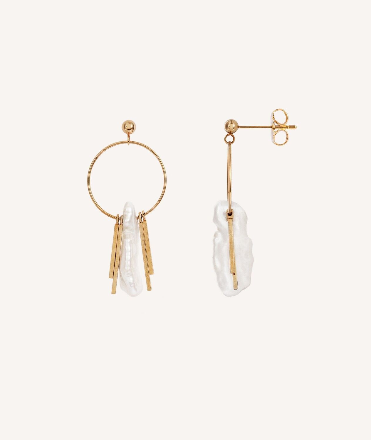 PENDIENTES MACARENA ARO CON BARRAS Y PERLA IRREGULAR PENDIENTES MACARENA ARO CON BARRAS Y PERLA IRREGULAR