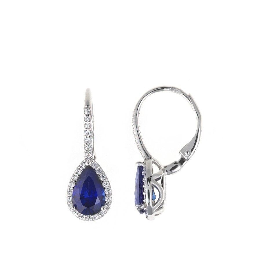 PENDIENTES SALVATORE PLATA RODIO PERA CIRCONITA AZUL ZAFIRO Y BLANCAS ALREDEDOR.