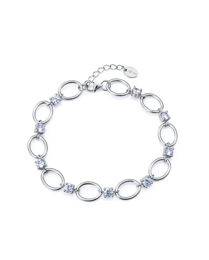 Pulsera plata de primera ley con baño de rodio y eslabones