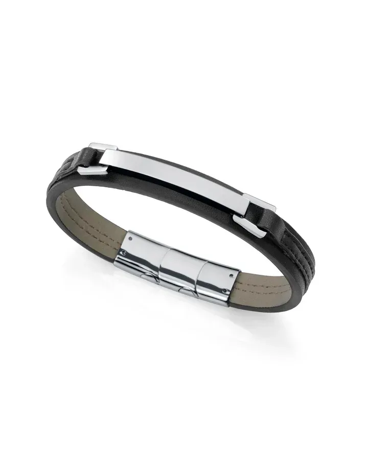 Pulsera de hombre de acero y piel negra Pulsera de hombre de acero y piel negra