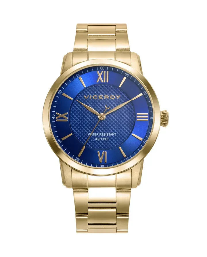 Reloj en acero dorado con esfera azul y agujas doradas Reloj en acero dorado con esfera azul y agujas doradas