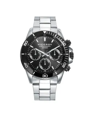 Reloj caja de acero con bisel cerámico negro 5 atm y brazalete de acero con movimiento cuarzo Reloj caja de acero con bisel cerámico negro 5 atm y brazalete de acero con movimiento cuarzo
