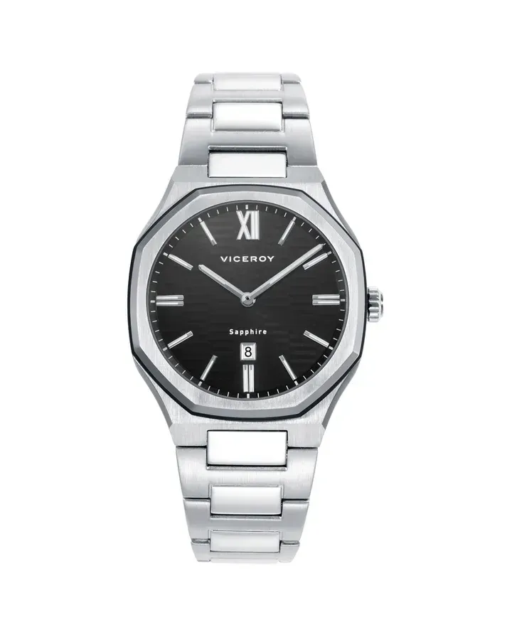 Reloj colección Laura Escanes caja de acero con doble bisel en acero e Ip negro con cristal zafiro 10 atm y brazalete de acero con movimiento cuarzo Reloj colección Laura Escanes caja de acero con doble bisel en acero e Ip negro con cristal zafiro 10 atm y brazalete de acero con movimiento cuarzo