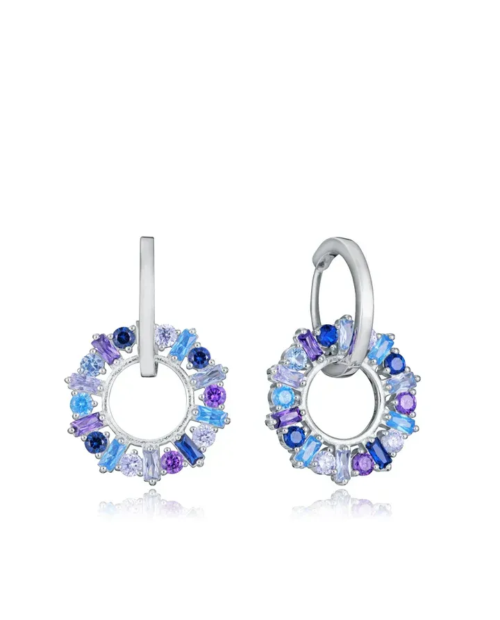 Pendientes Elegant de plata de ley con baño de rodio y criolla con aro colgante y circonitas de colores Pendientes Elegant de plata de ley con baño de rodio y criolla con aro colgante y circonitas de colores