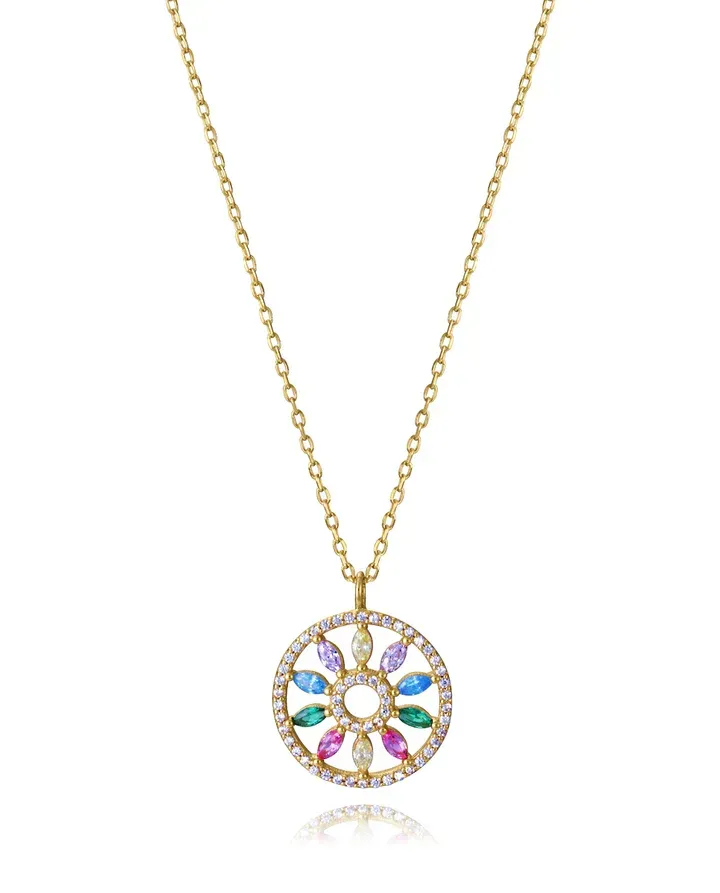 Collar de plata de primera ley con baño de oro y disco colgante