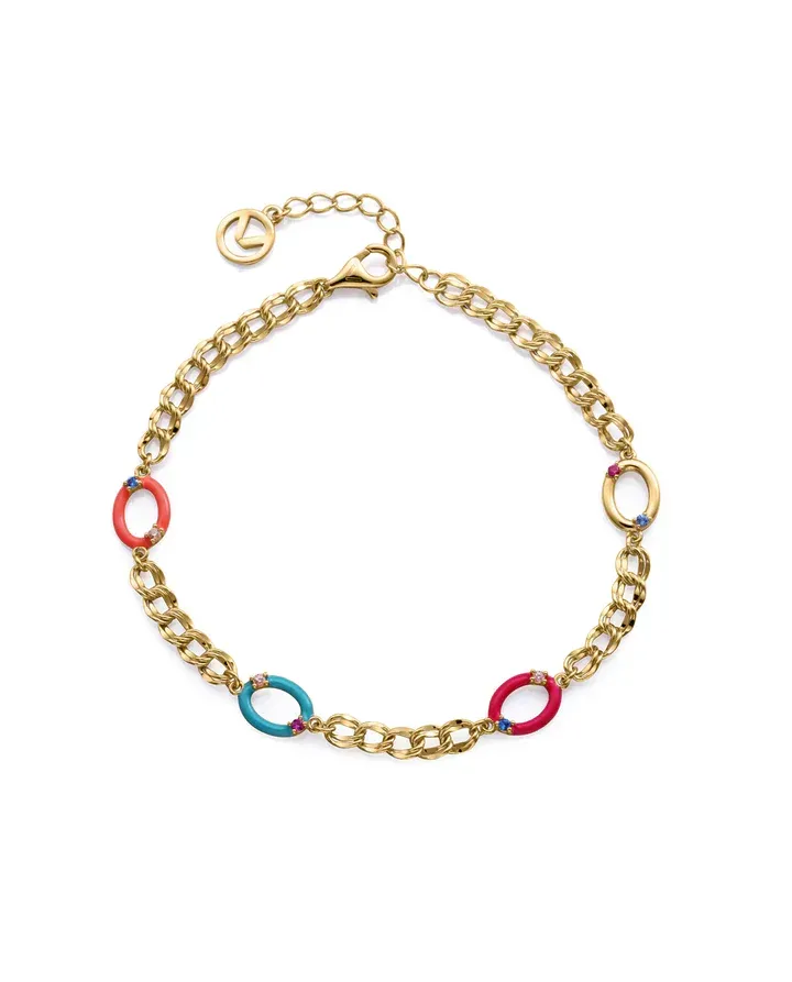 Pulsera de plata de primera ley con baño de oro,círculos Pulsera de plata de primera ley con baño de oro,círculos