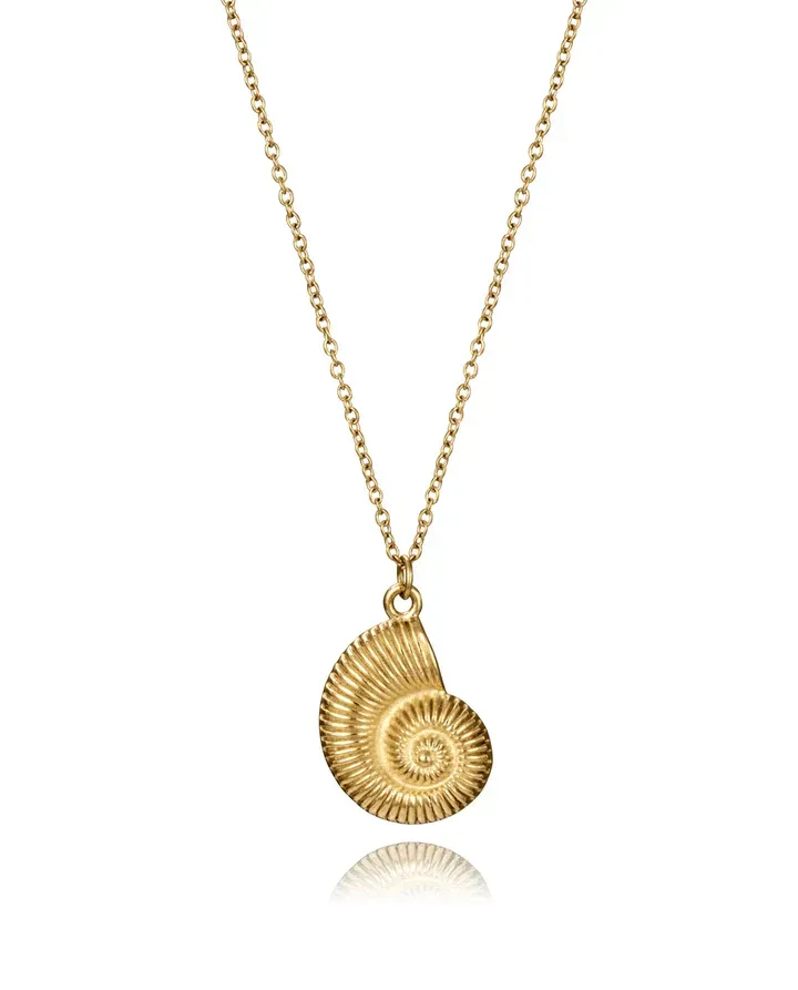 Collar de mujer de acero Ip dorado con colgante en forma de caracol de mar