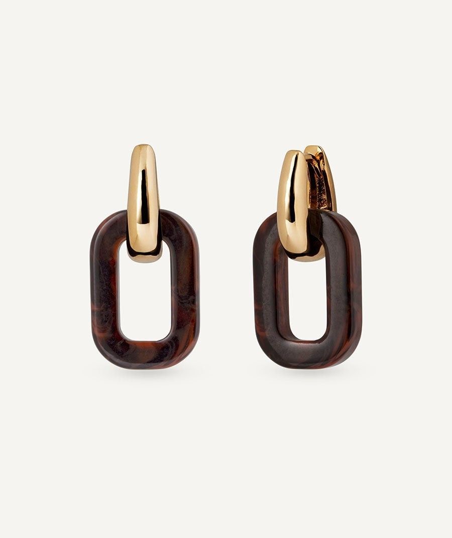 Pendientes de aro cuadrados Coffee con Acetato y Resina Marrón Pendientes de aro cuadrados Coffee con Acetato y Resina Marrón