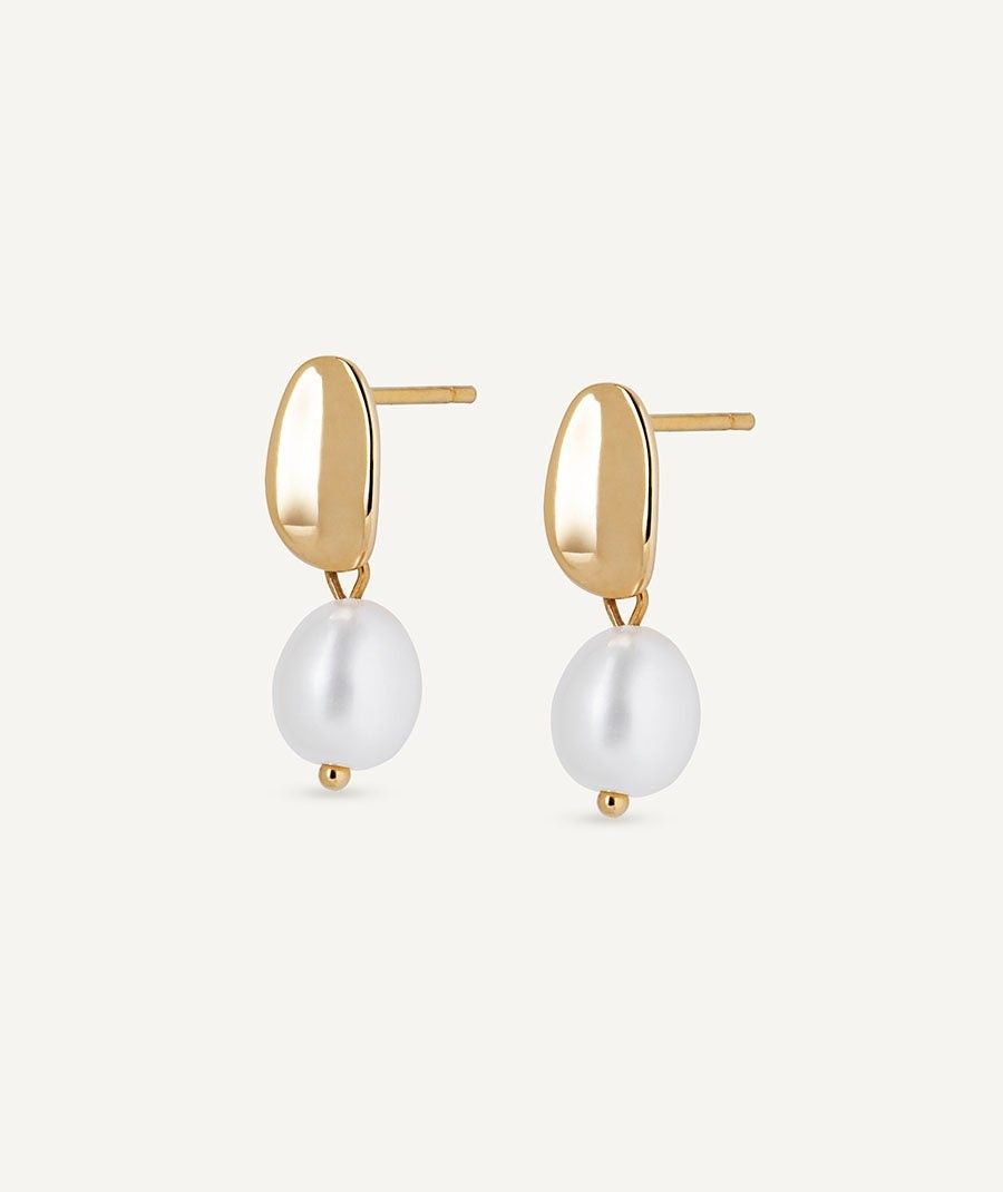 Pendientes botón ovales con perla Pendientes botón ovales con perla