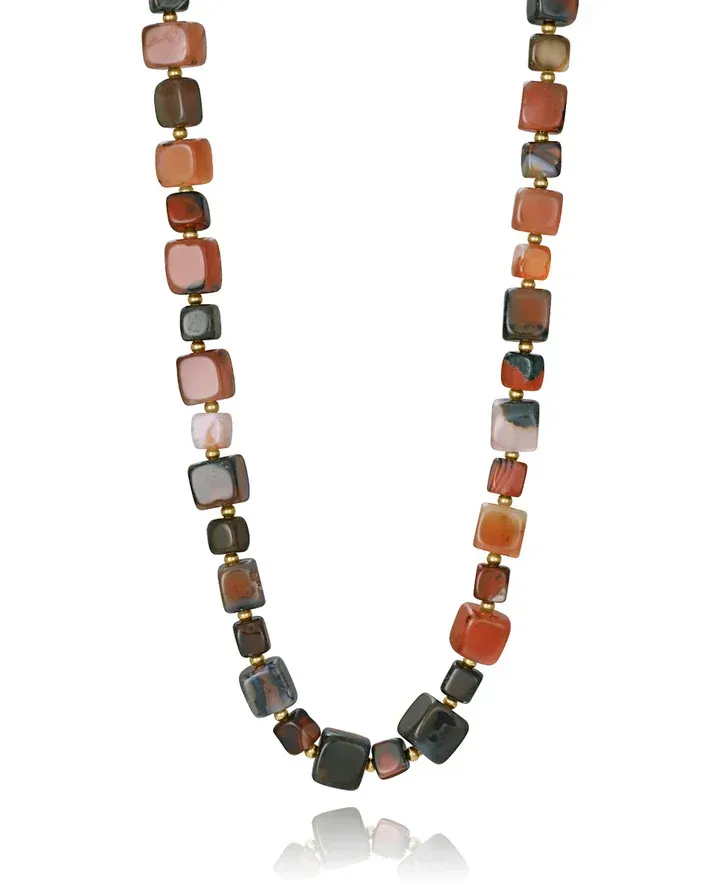 Collar de mujer de acero Ip dorado con piedras naturales