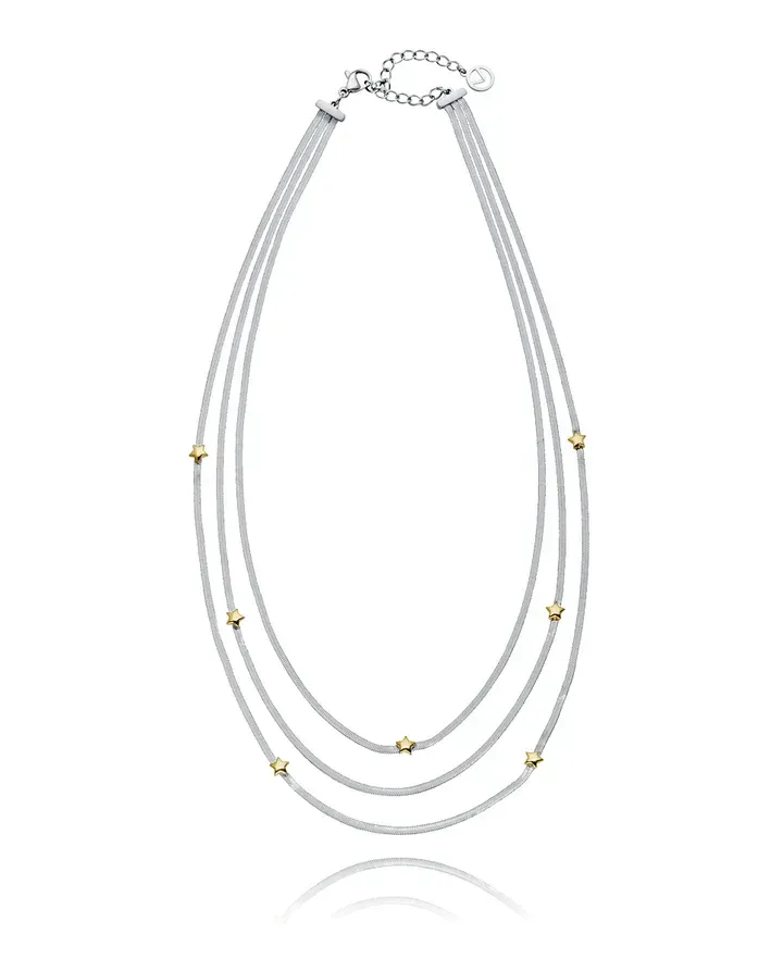 Collar de mujer de acero cadena de serpiente plana múltiple con estrellas Ip dorado Collar de mujer de acero cadena de serpiente plana múltiple con estrellas Ip dorado