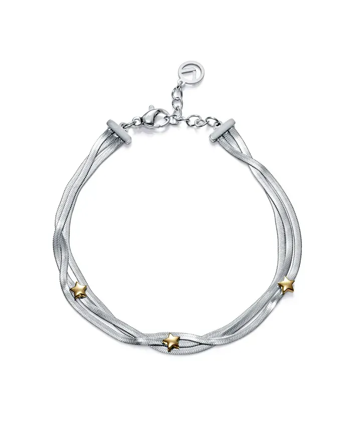 Pulsera de mujer de acero cadena de serpiente plana múltiple con estrellas Ip dorado
