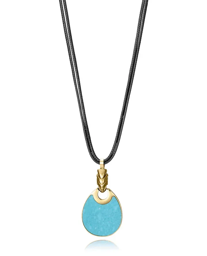 Collar de mujer de acero Ip dorado y cordón negro con colgante reversible con piedra natural y madre perla