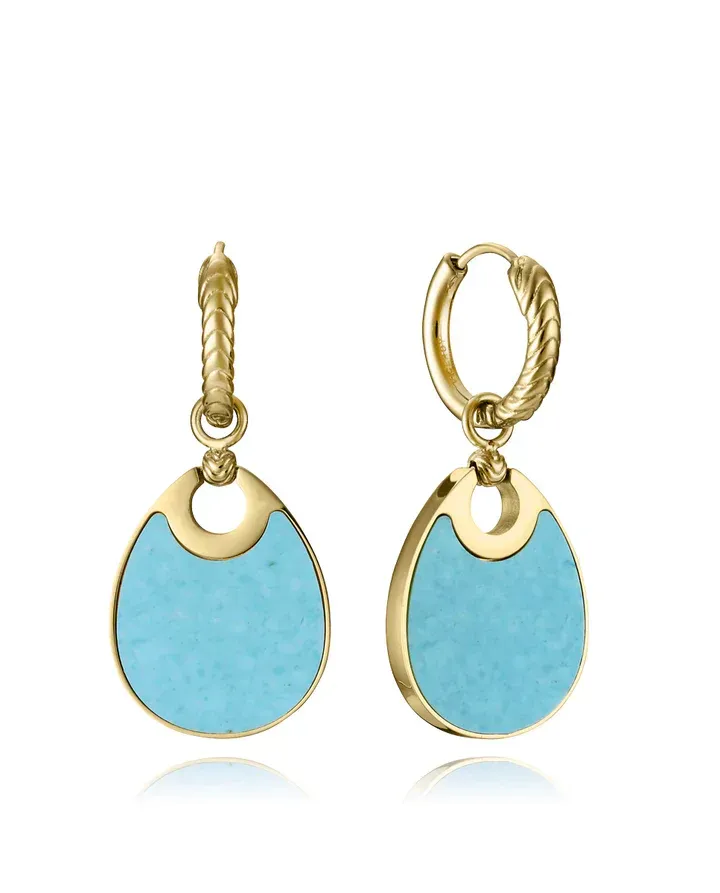 Pendientes de mujer de acero Ip dorado con colgante reversible con piedra natural y madre perla