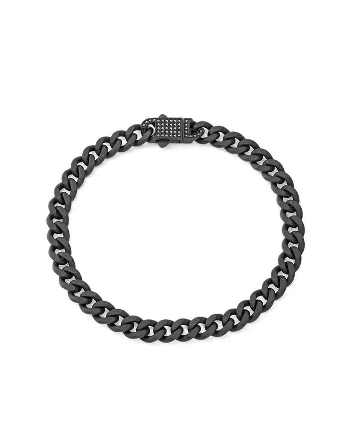 Pulsera de hombre de acero Ip negro cadena con circonita negra