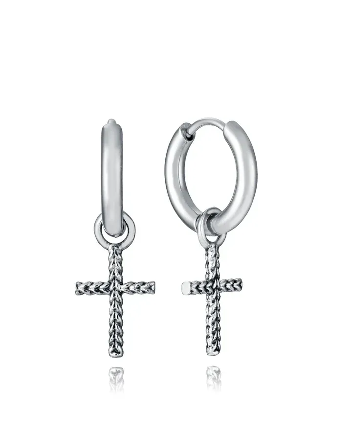 Pendientes de hombre de acero con cruz colgante