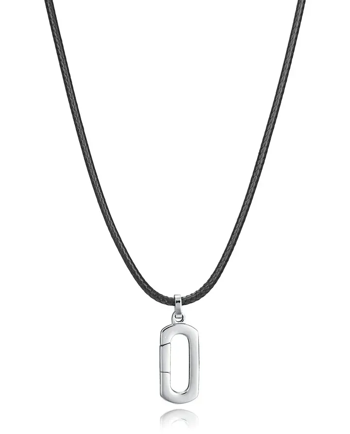 Collar de hombre de acero y cordón negro con colgante mosquetón Collar de hombre de acero y cordón negro con colgante mosquetón