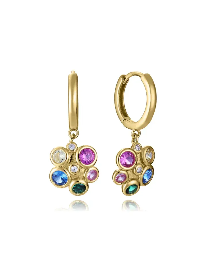 Pendientes de plata de primera ley con baño de oro y aro con colgante con circonitas