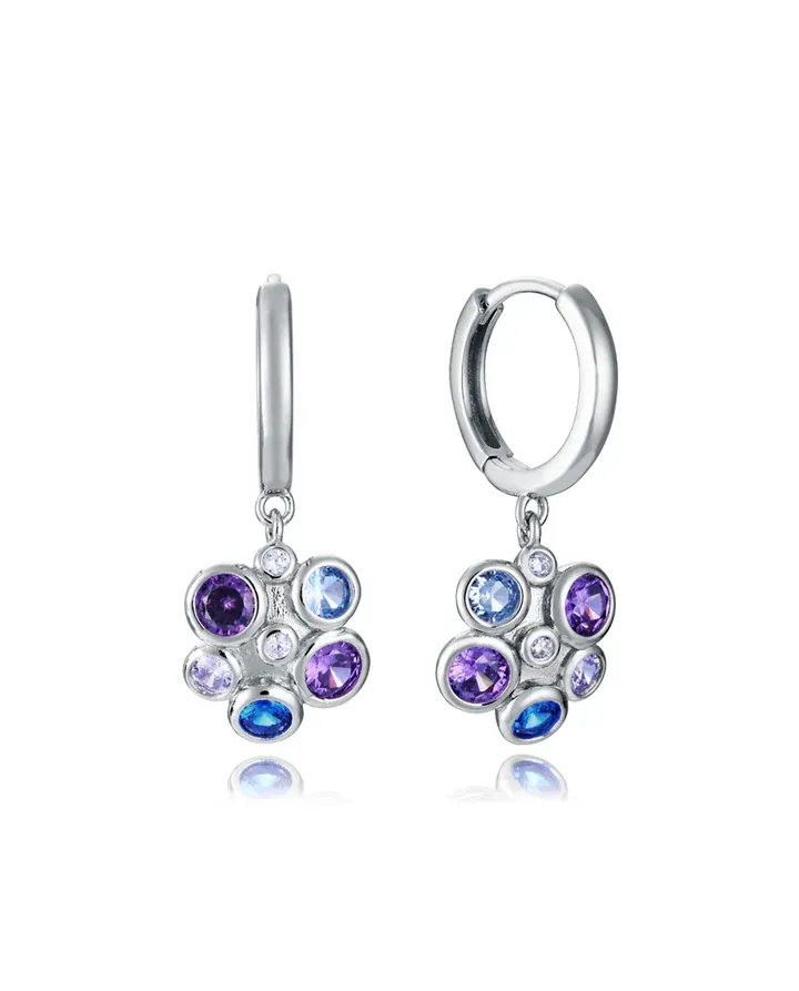 Pendientes de plata de primera ley con baño de rodio y aro colgante con circonitas Pendientes de plata de primera ley con baño de rodio y aro colgante con circonitas