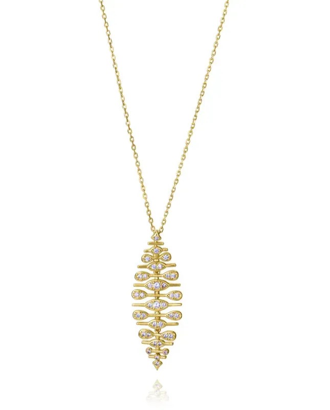 Collar de plata de primera ley con baño de oro y colgante articulado en forma de hoja