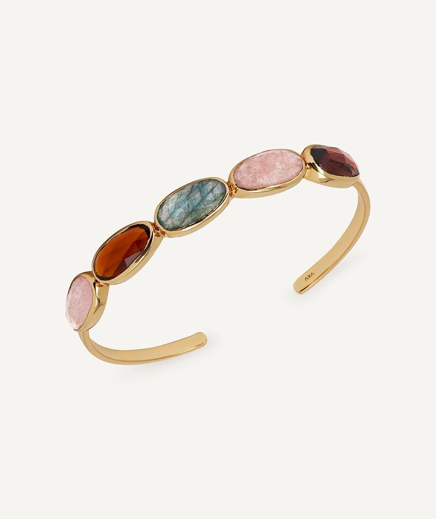 Brazalete rígido Jara con piedras semipreciosas en tonos suaves