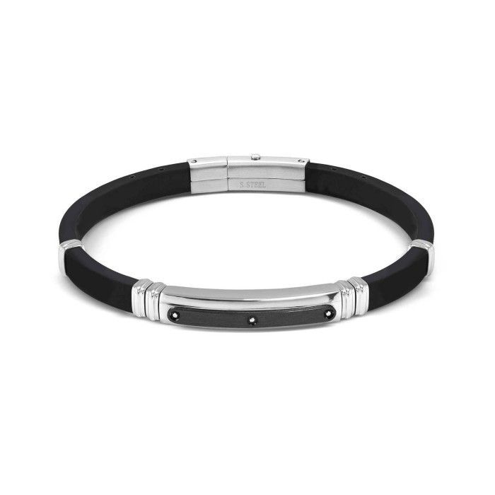 Pulsera Nomination City Caucho Negro y Acero Bicolor 3 Circonitas