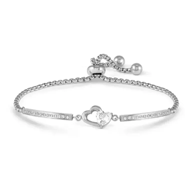 Pulsera Milleluci Refined con circonitas cúbicas, doble corazón de plata con circonitas cúbicas