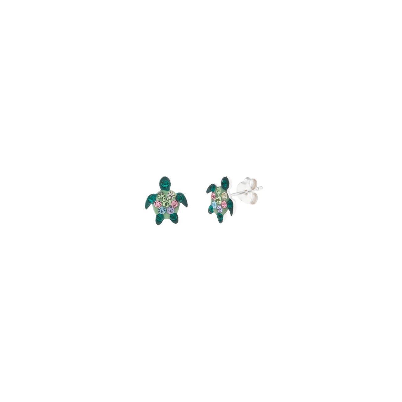 Pendientes plata rodio tortuga esmalte verde circonitas