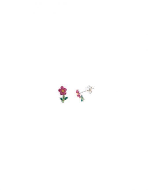 PENDIENTE SALVATORE  PLATA RODIO FLOR ESMALTE ROSA Y VERDE