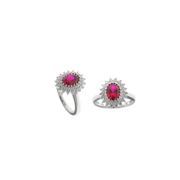 Anillo Salvatore Legacy Plata Baño Rodio, Circonitas blancas y Rubí