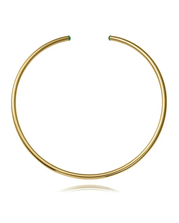 Collar de mujer de acero rígido choker Ip dorado con piedras naturales en los extremos Collar de mujer de acero rígido choker Ip dorado con piedras naturales en los extremos