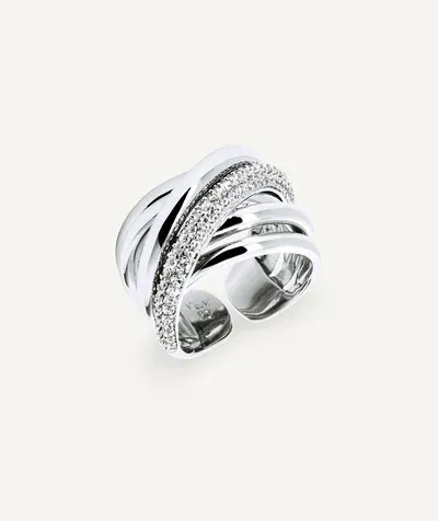 Anillo tiras entrelazados Idilia con circonitas
