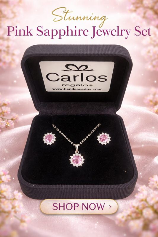 SET DE COLLAR Y PENDIENTES CON ZAFIRO ROSA