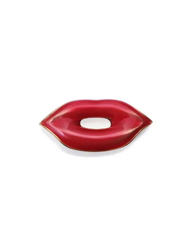 Motivo Chic de acero Ip dorado labios esmalte rojo