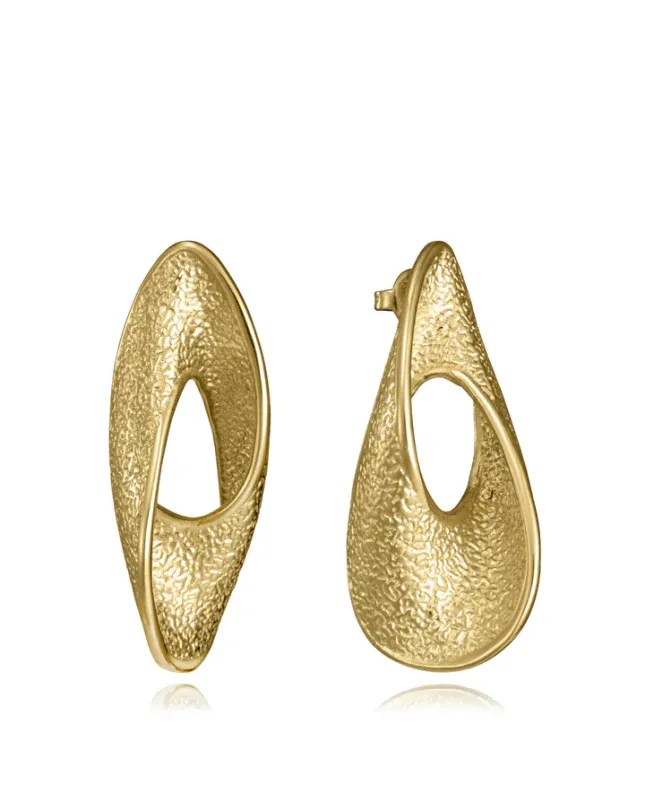 Pendientes de mujer de acero IP dorado, con diseño enroscado y textura